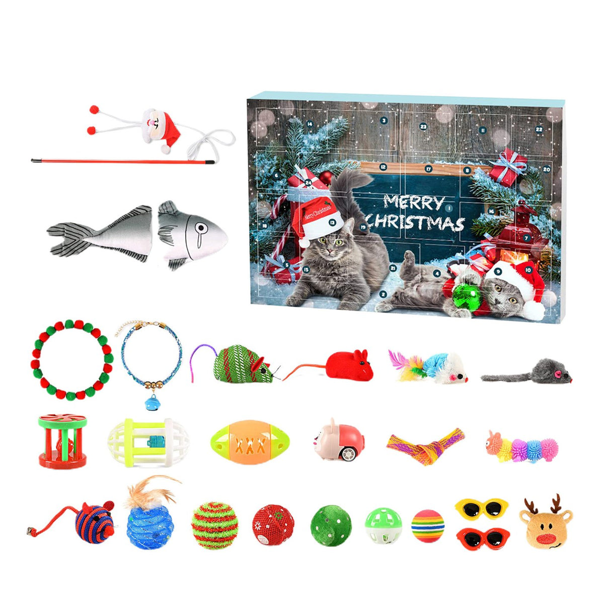 The cat advent calendar box with example toys