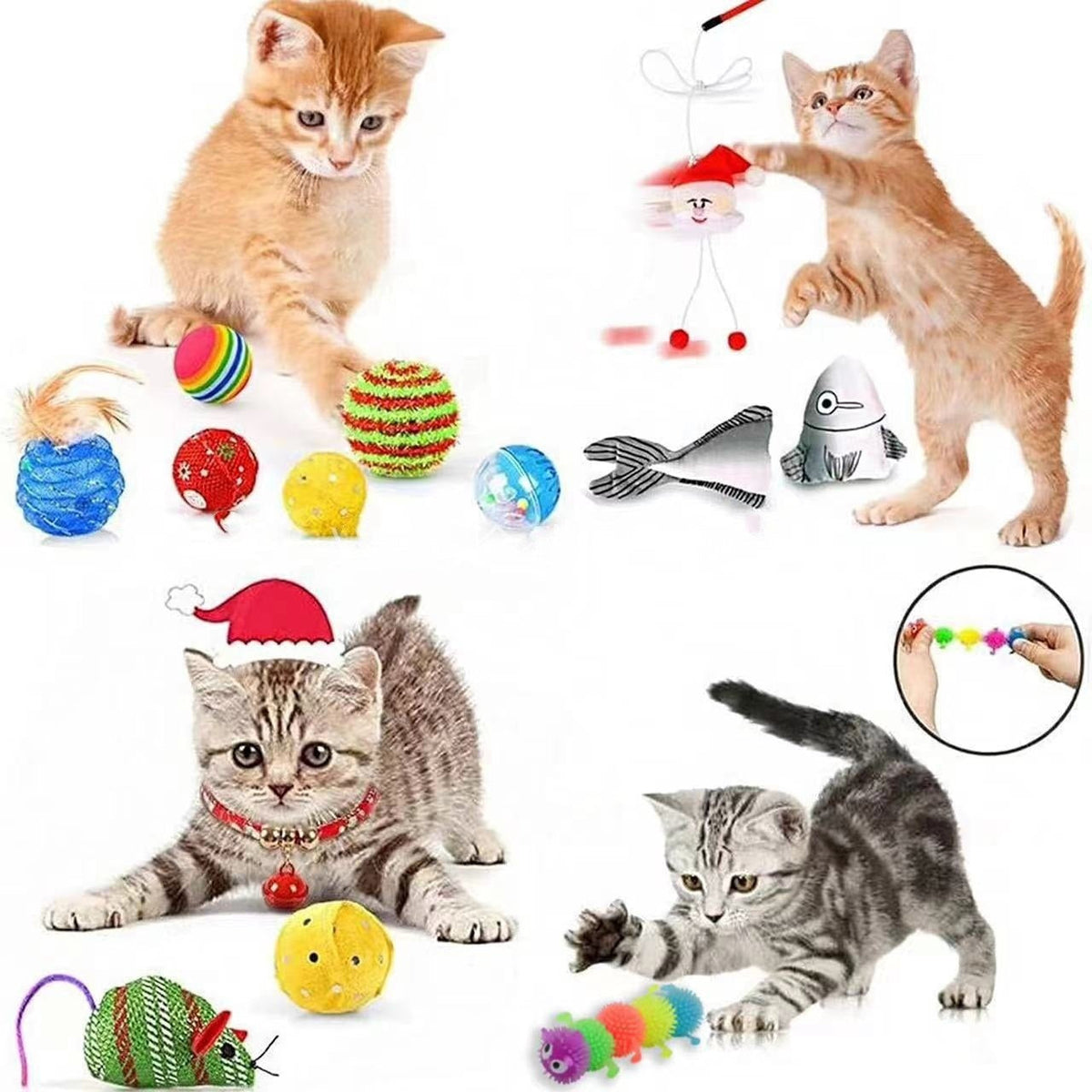 Kittens playing with calendar toys